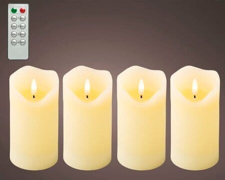 BO WAX CANDLE CREAM PK OF 4 W/REMOTE 13cm