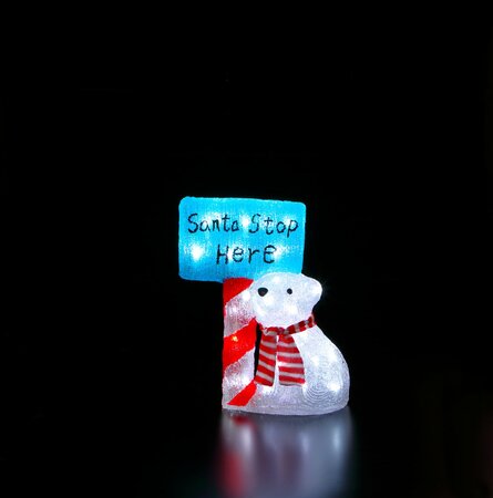 LED ACRYLIC POLAR BEAR W/SANTA STOP HERE